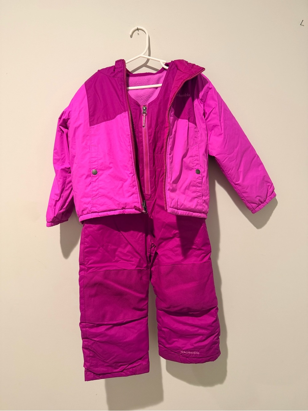 Columbia Kids Reversible Two-Piece Snow Set in Bright Pink